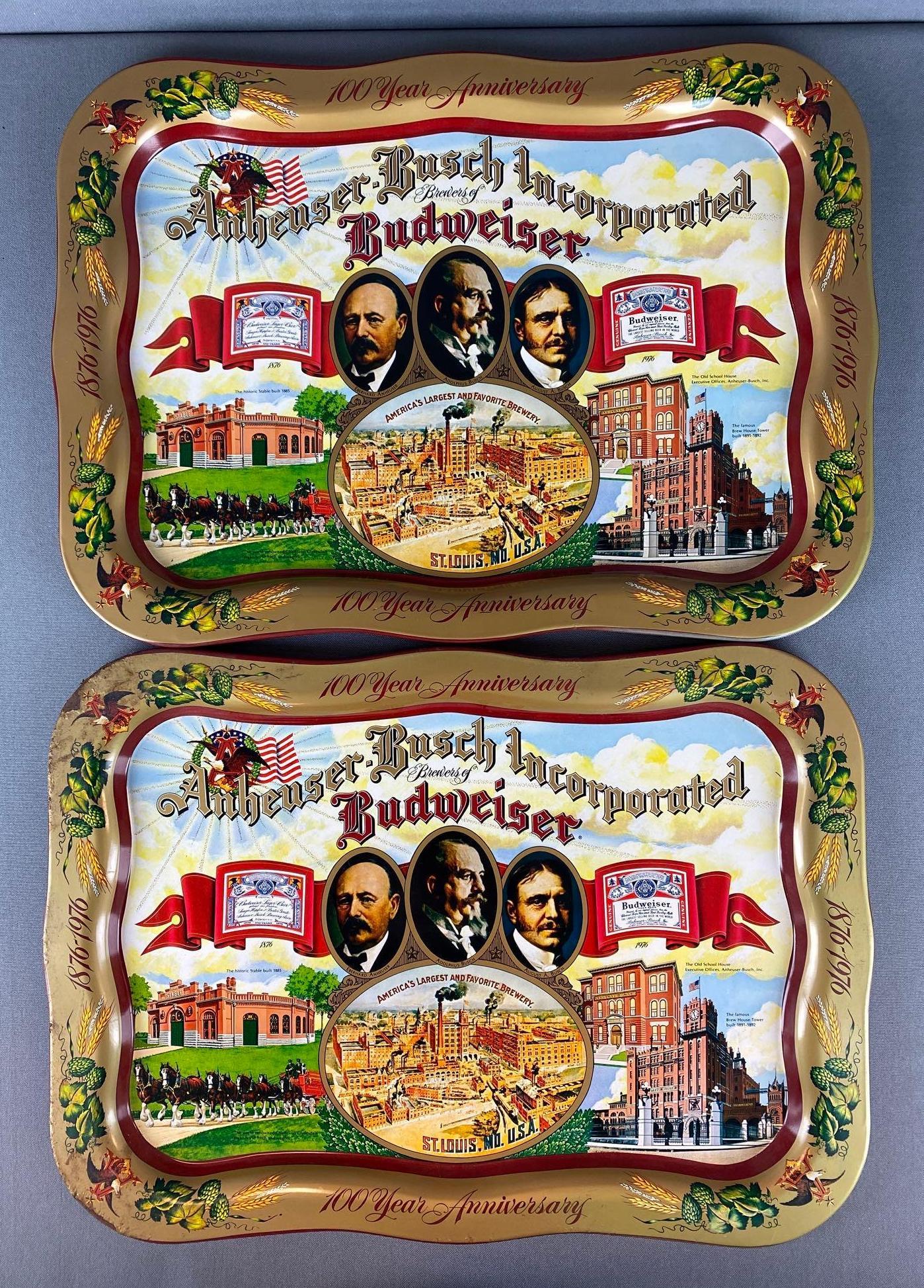 Group of 2 Busch 100 Year Anniversary Advertising Beer Trays (1 of 2)