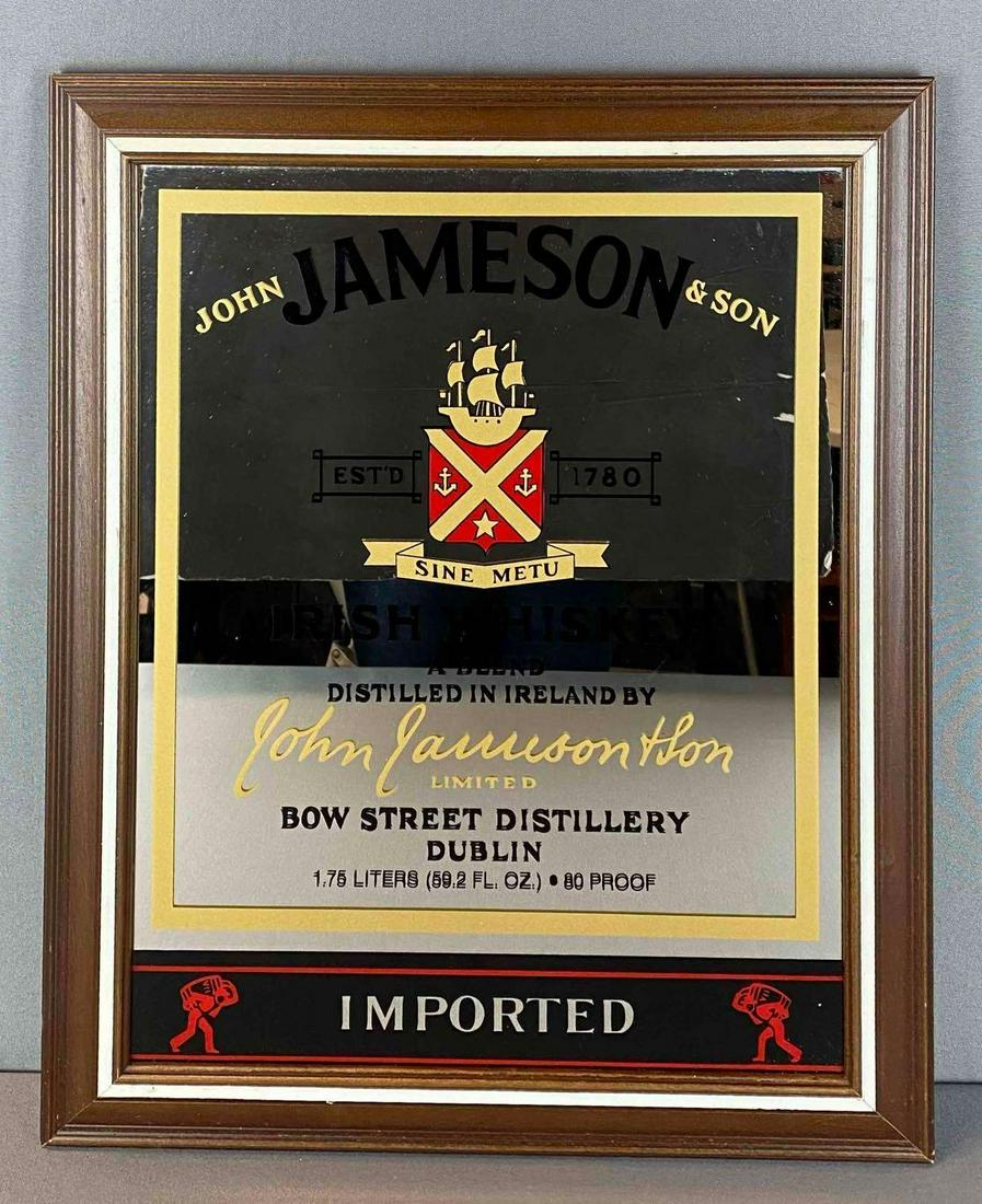 Jameson Irish Whiskey Mirrored Advertising Sign: Frame measures 23 1/2 x 19 1/2 x 3/4in.