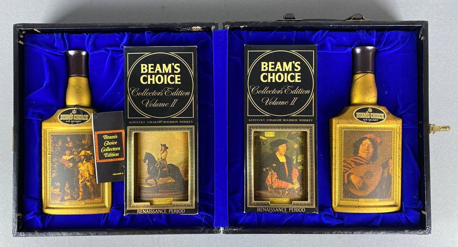 BEAMS Choice Collectors Edition Vol. II Case and Contents: Includes 4 Renaissance Period Styled Decanters, case measures 13 3/4 x 14 1/4 x 5in.