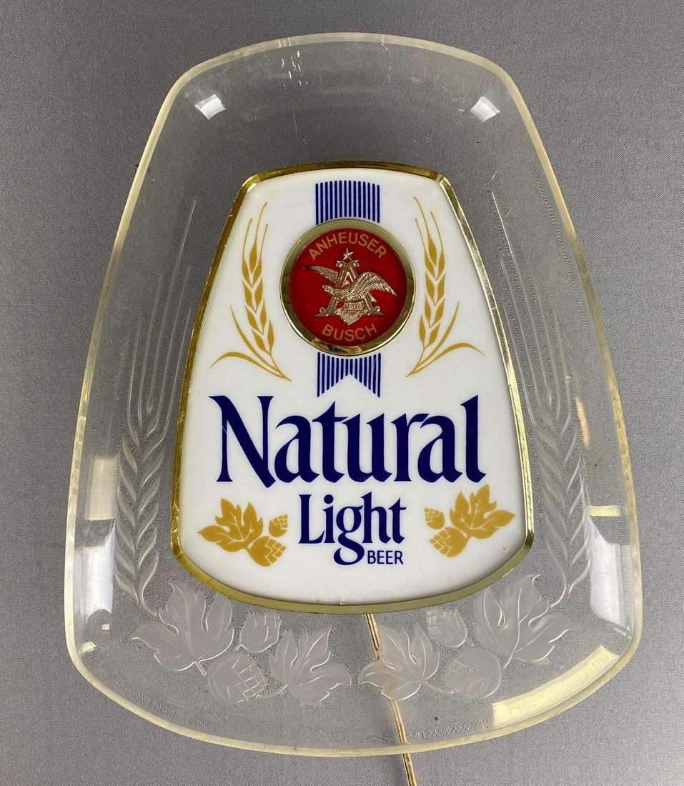 Natural Light Light Up Advertising Beer Sign: Working condition, measures 15 1/2 x 12 1/2 x 3 3/4in.