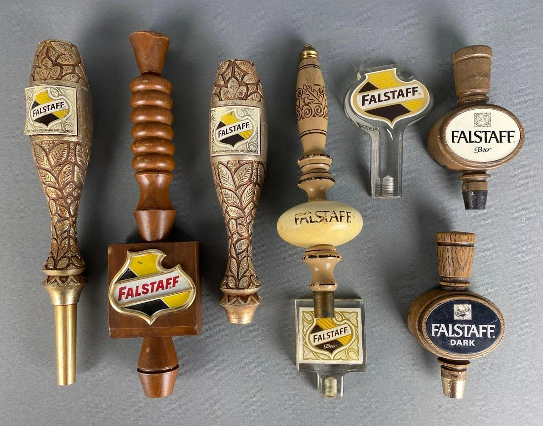 Group of 8 Falstaff Advertising Beer Tap Handles: Largest measures 13 1/2 x 3 1/4 x 1 1/2in.