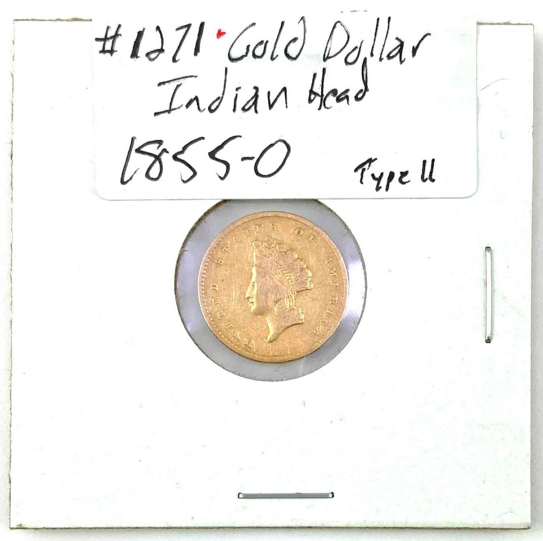 1855 O $1 US Gold Indian Head Princess (1 of 2)