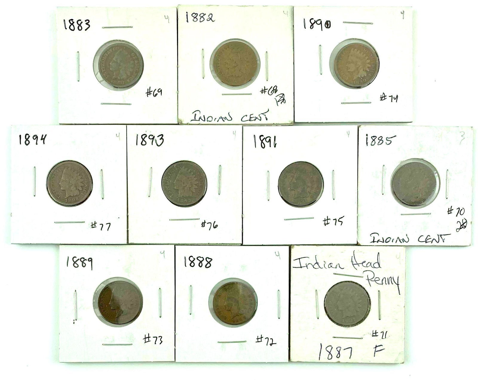 Group of 10 Indian Cents 1880's-90's (1 of 2)
