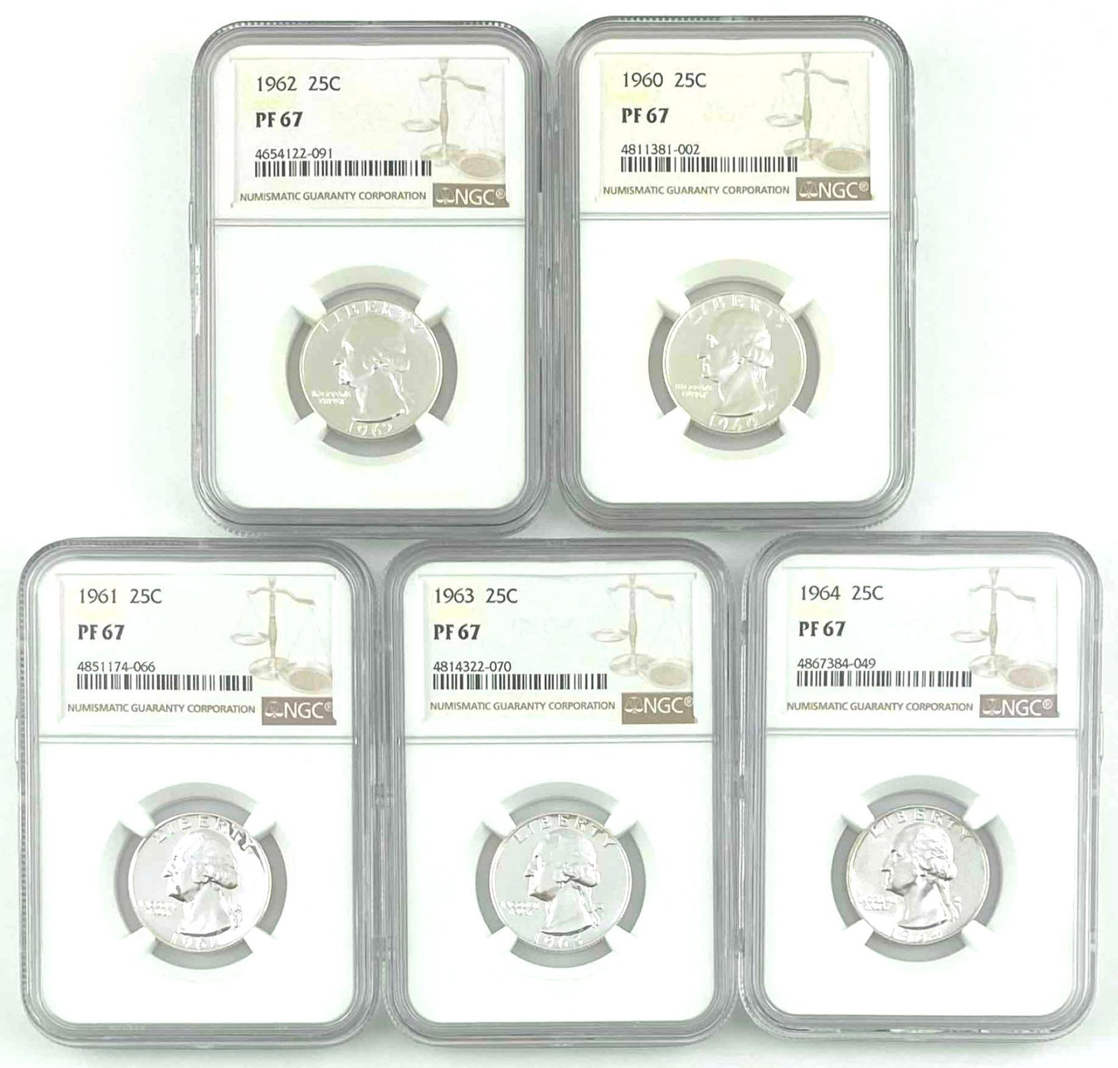 Group of 5 Proof Washington Quarters NGC PF 67 1960-1964 (1 of 2)