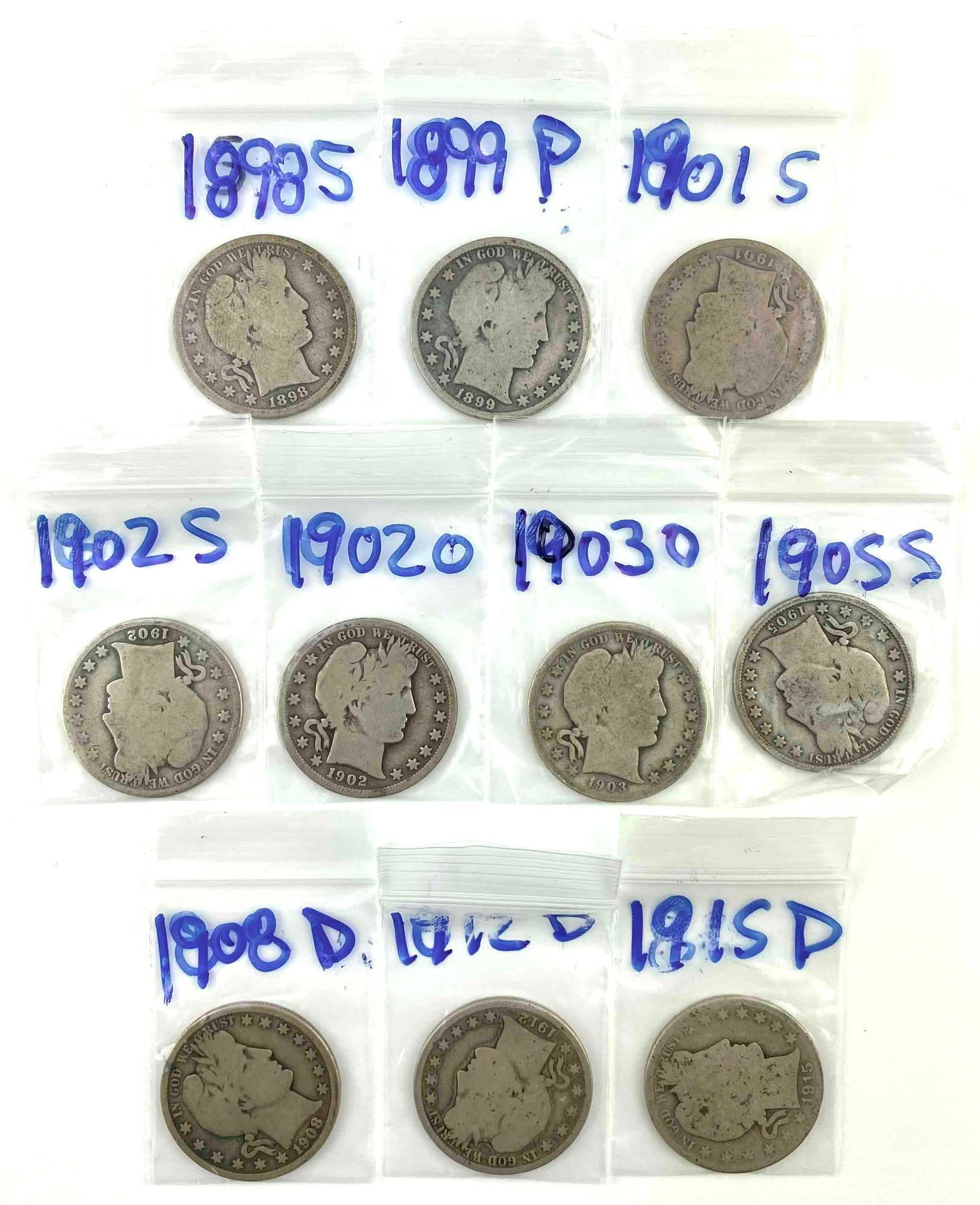 Group of 10 Barber Silver Half Dollars (1 of 3)