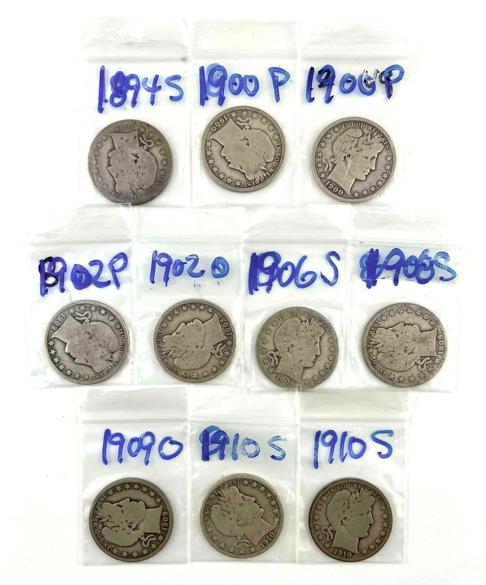 Group of 10 Barber Silver Half Dollars (1 of 3)