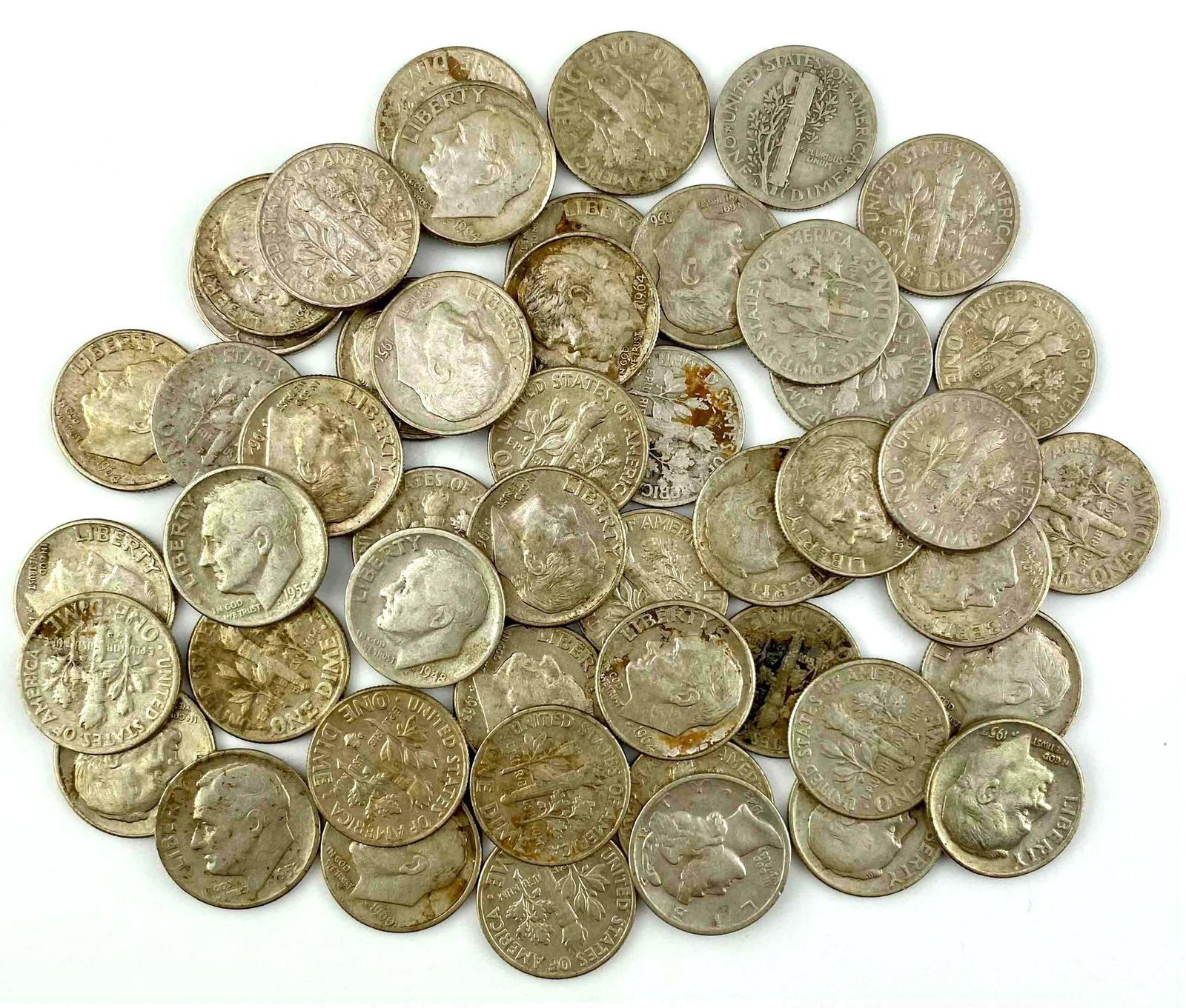 Group of 50 Roosevelt & Mercury Silver Dimes (1 of 1)