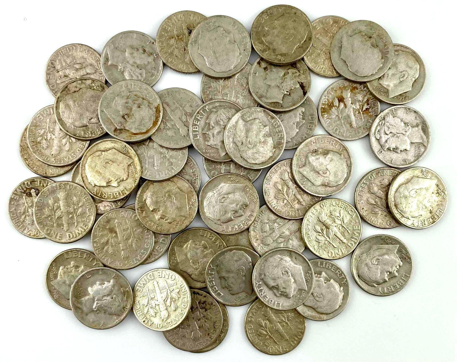 Group of 50 Roosevelt & Mercury Silver Dimes (1 of 1)