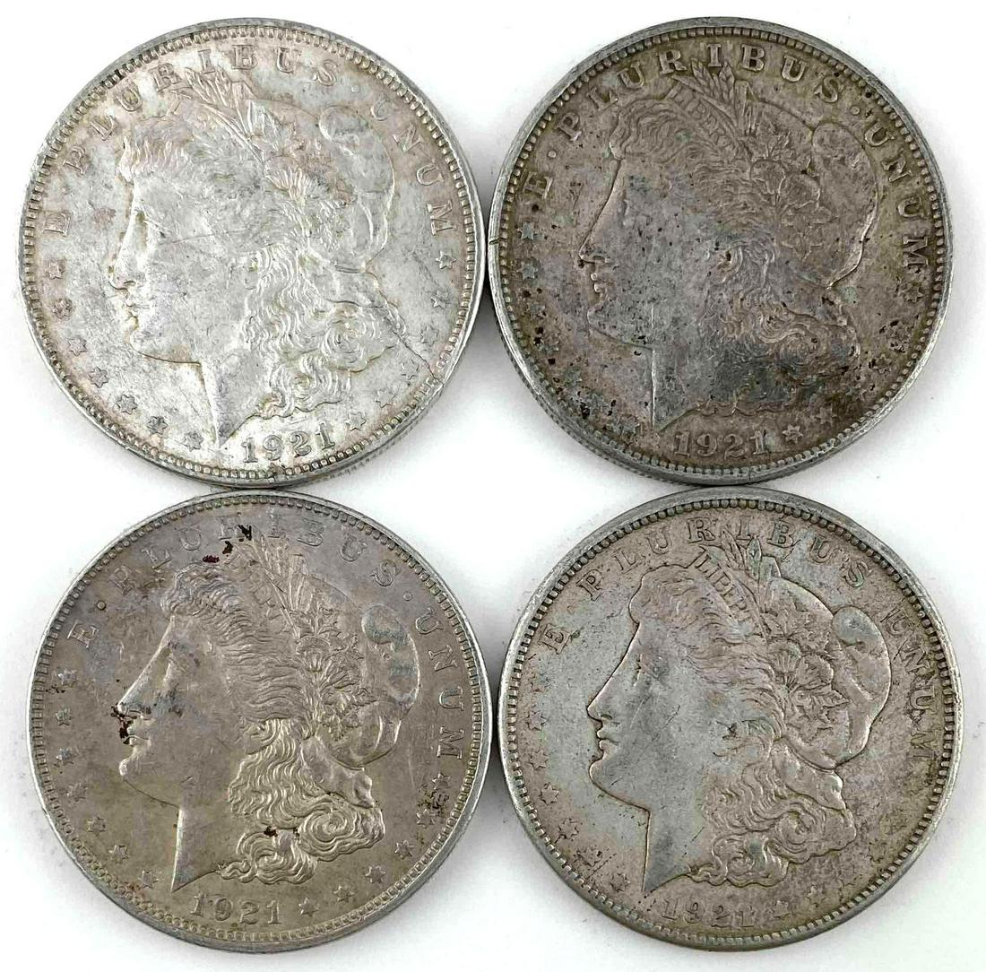 Group of 4 1921 US Morgan Silver Dollars (1 of 2)