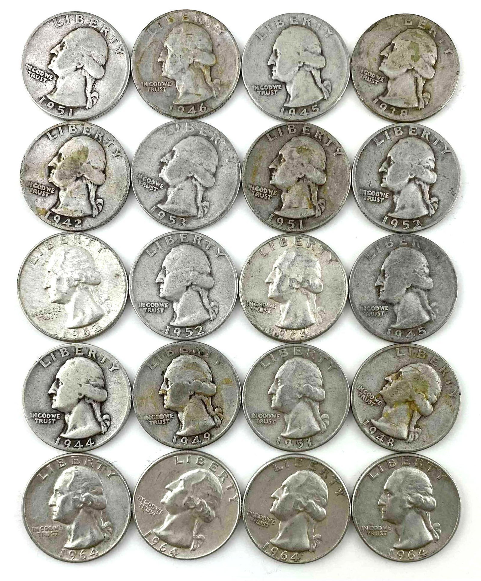 Group of 20 Washington Silver Quarters (1 of 2)