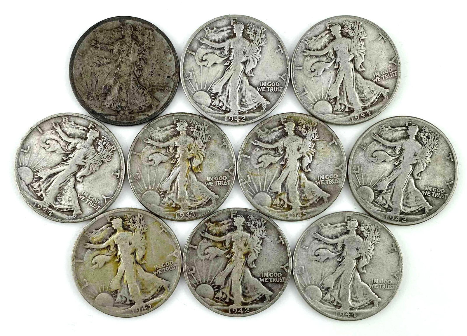 Group of 10 Walking Liberty Silver Half Dollars (1 of 2)