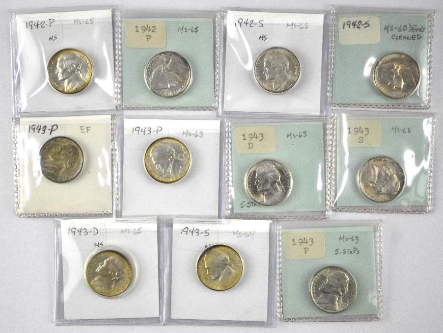 Group of (11) 1942 & 1943 Jefferson War Nickels Higher Grade (1 of 2)