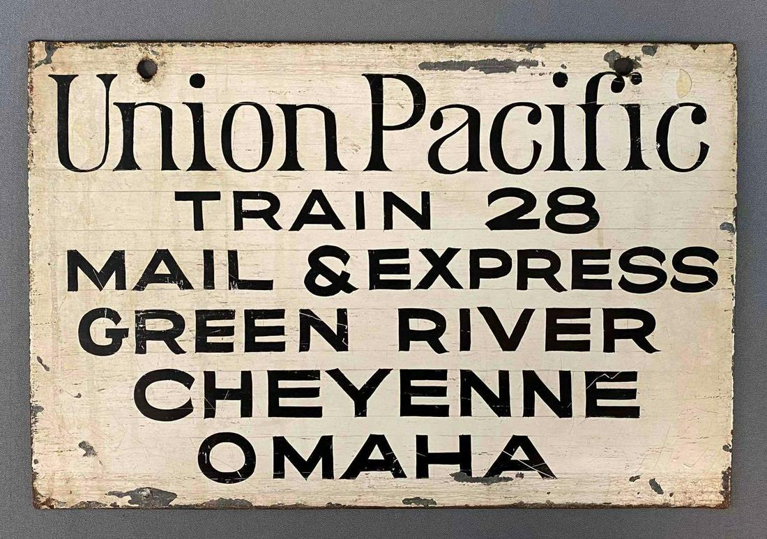 Vintage Union Pacific Mail Express Train 28 Sign (1 of 2)