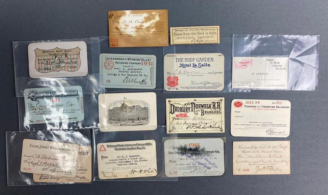 Group of 15 Assorted Railroad and Hotel Passes (1 of 3)