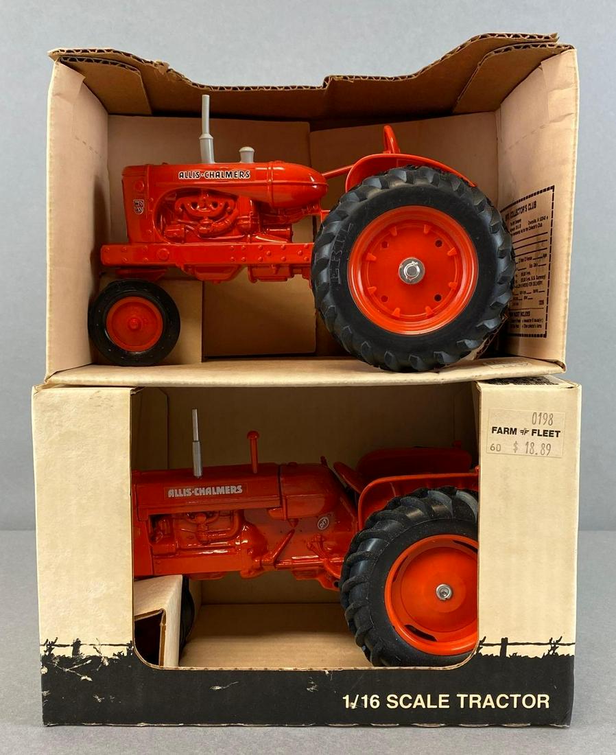 Group of 2 ERTL Allis-Chalmers Die Cast Tractors: 1/16 scale, includes D-17, and WD-45 Tractors, both in original boxes, largest box measures 6 x 9 1/4 x 6in.