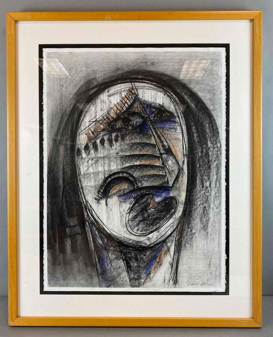 Abstract Charcoal on Paper Portrait: Signed,2001, frame381/2x311/2, Print 30x221/2, charcoal on paper