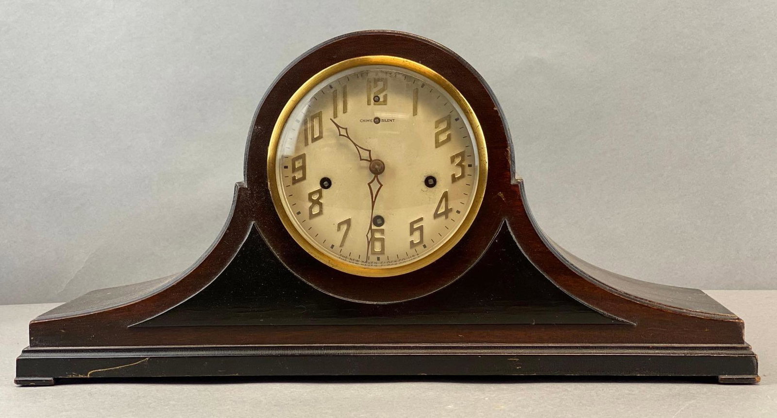 Wood Mantle Clock: 10 x 20 1/4 x 6 inches. Unknown working condition.