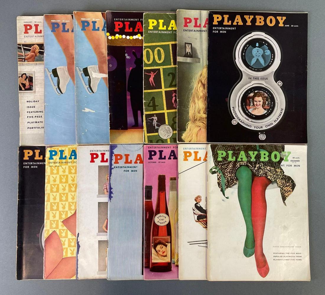 Group Of 14 Playboy Adult Magazines: 1958