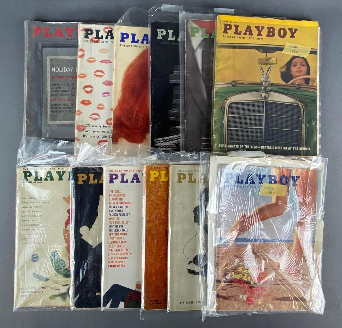 Group of 12 Playboy Adult Magazines: 1960