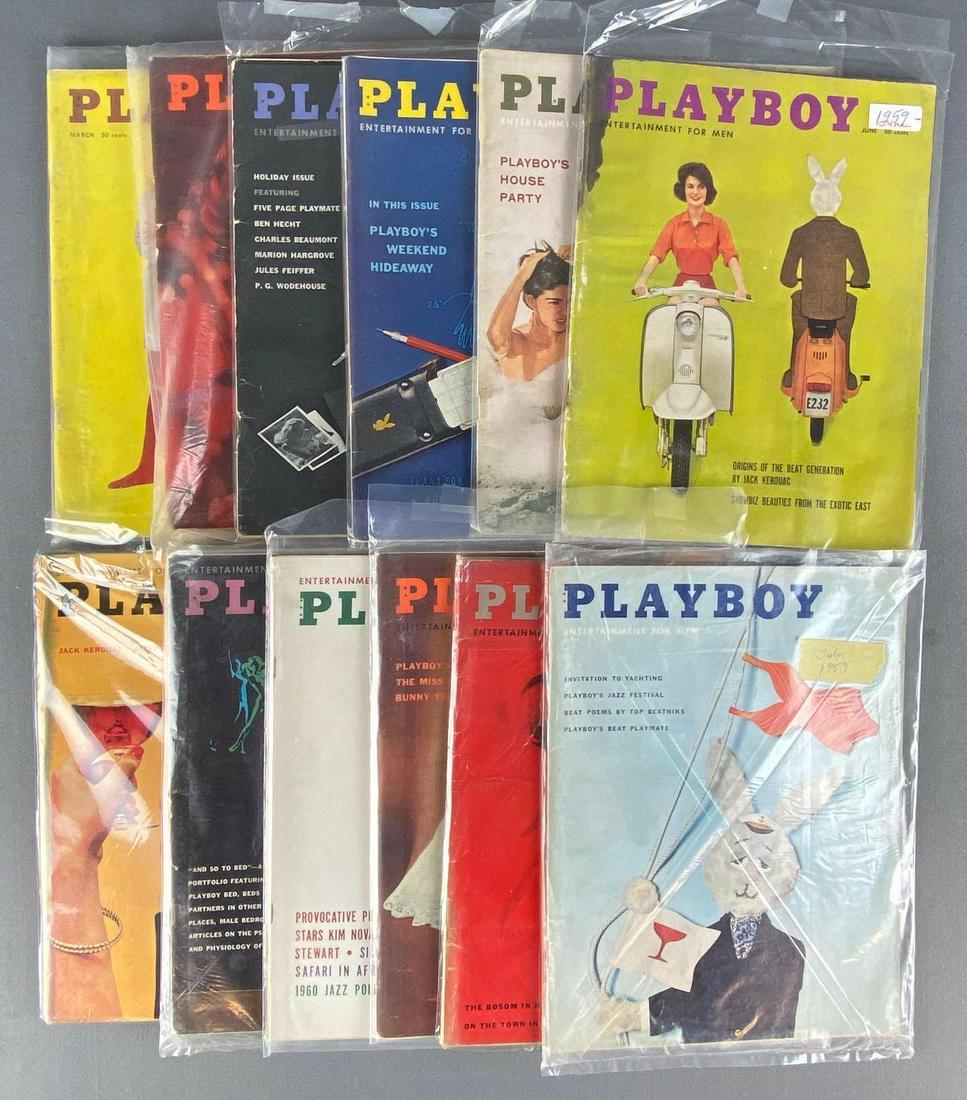 Group of 12 Playboy Adult Magazines: 1959