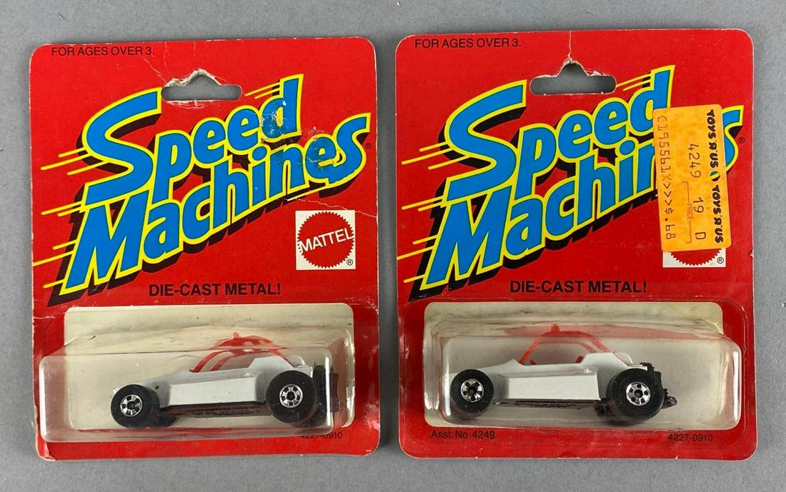 Group of 2 Mattel Speed Machines Die-Cast Vehicles: Both Z-Whiz. In original packaging. Made in Malaysia. Packaging measures 5 1/4 x 4 1/4 x 1 1/2in.