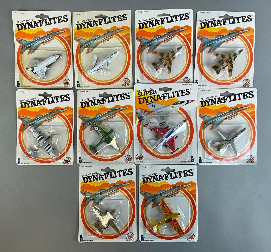 Group of 10 Assorted Dyna-Flites Die-Cast Aircraft: Includes USAF, X-29, Sun Air Racing, and more. In original packaging. Packaging measures 7 1/4 x 5 1/2 x 1 1/2in.