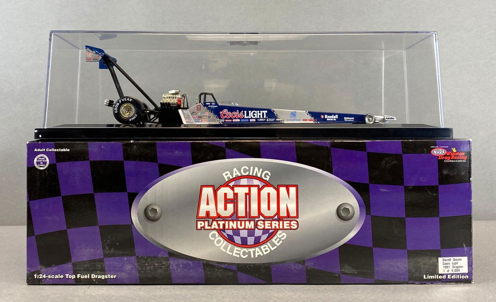 Limited Edition Action NHRA Winston Drag Darrell Gwynn Coors Light No. 9 Stock Car: 1/24 scale, No. 1/5004, original box, die-cast