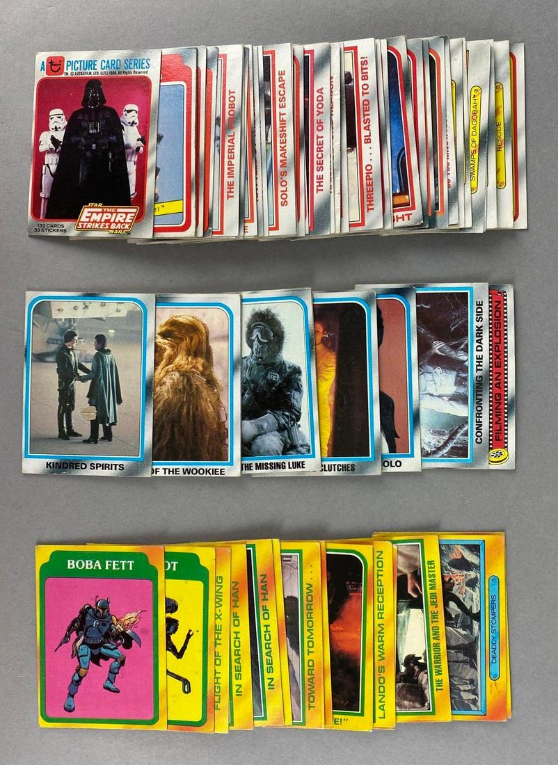 1980 Topps Star Wars Picture Card Series Cards: Approximately 70+ cards. The Empire Strikes Back. Includes cards from Series 1, 2, and 3. Includes duplicates and missing numbers, No. 1-347. Some bent.