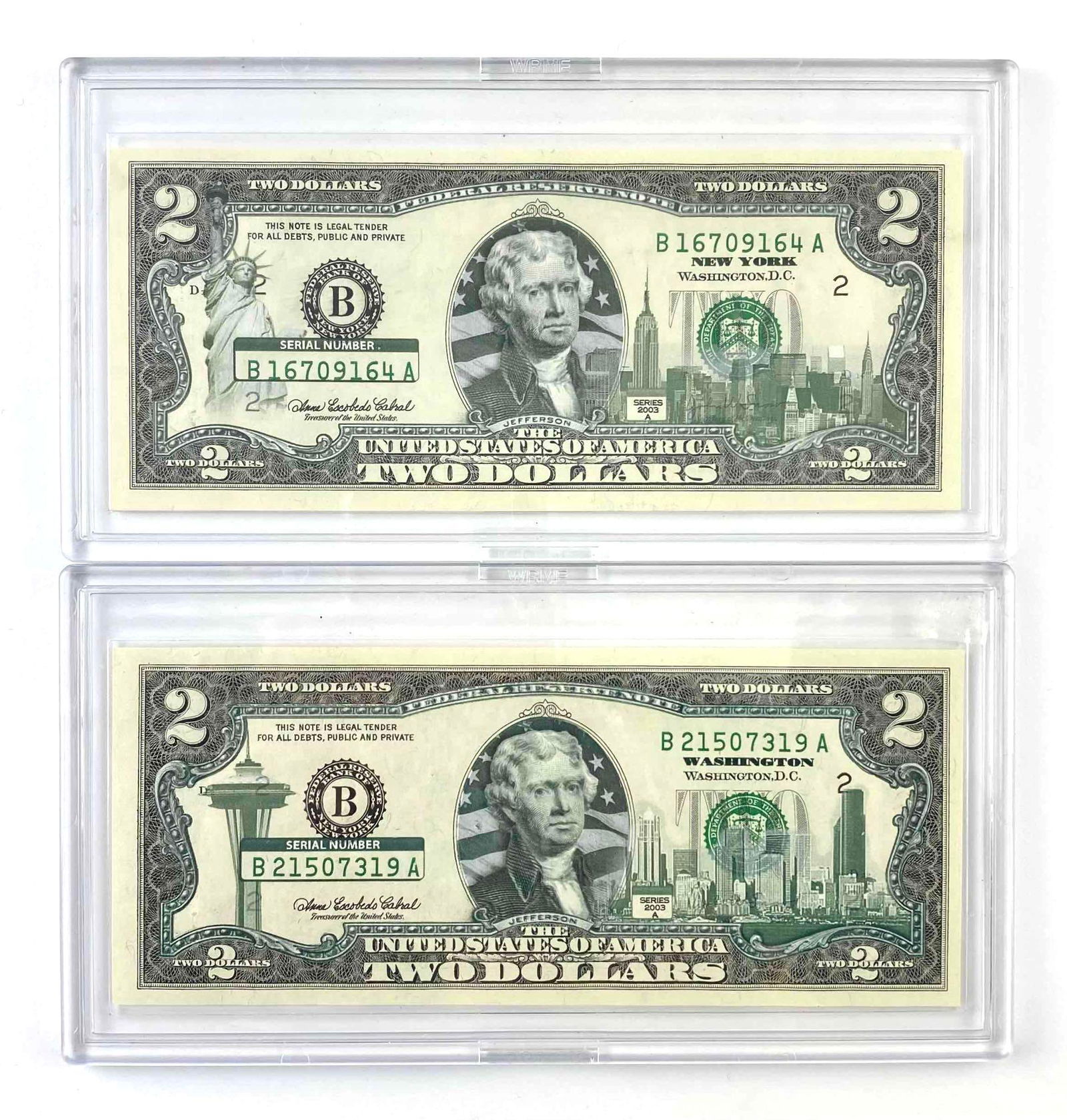 (2) Series 2003 $2 Green Seal Federal Reserve Notes (1 of 2)