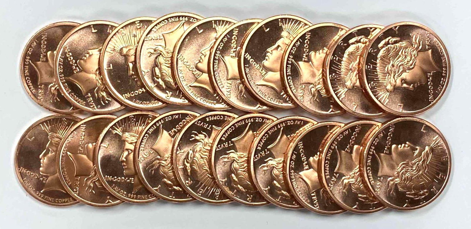 Roll of 20 1 oz Copper Peace Dolllar Rounds (1 of 3)