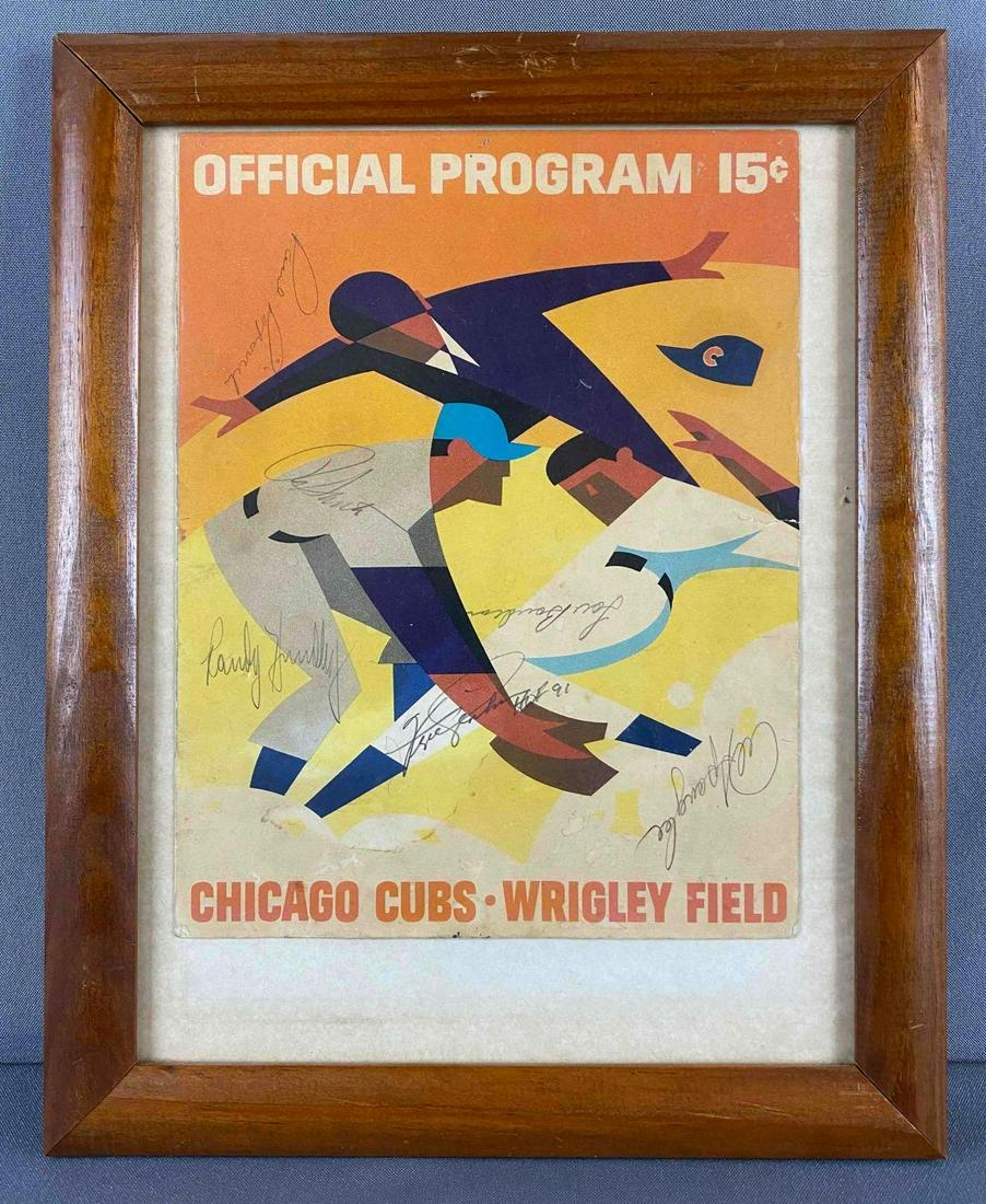 Framed Signed Chicago Cubs Game Program with 6 Signatures (1 of 8)