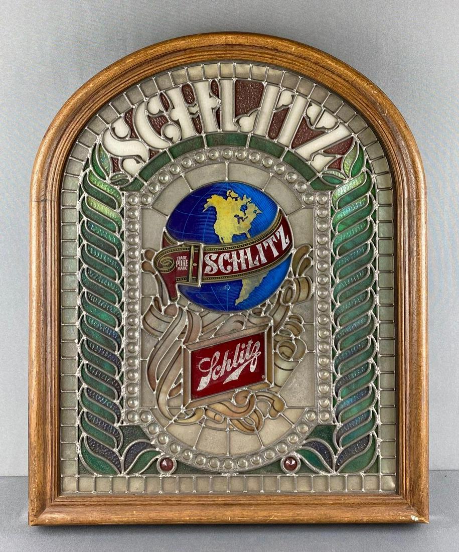 Schlitz Stained Glass Style Light Up Advertising Sign (1 of 4)