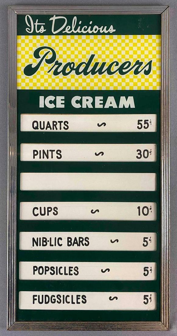 Vintage Producers Ice Cream Reverse Painted Glass Advertising Menu Board (1 of 2)