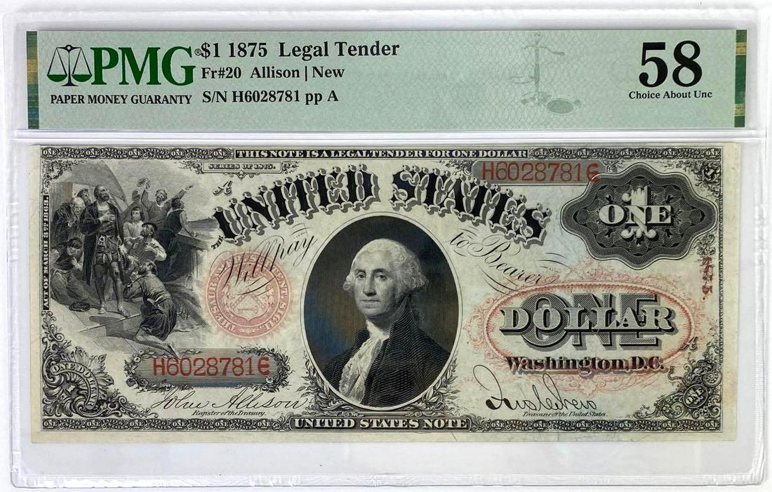 1875 $1 Legal Tender Note (PMG) 58 CAU: FR#20, Allison and New, s/n H6028, pp A