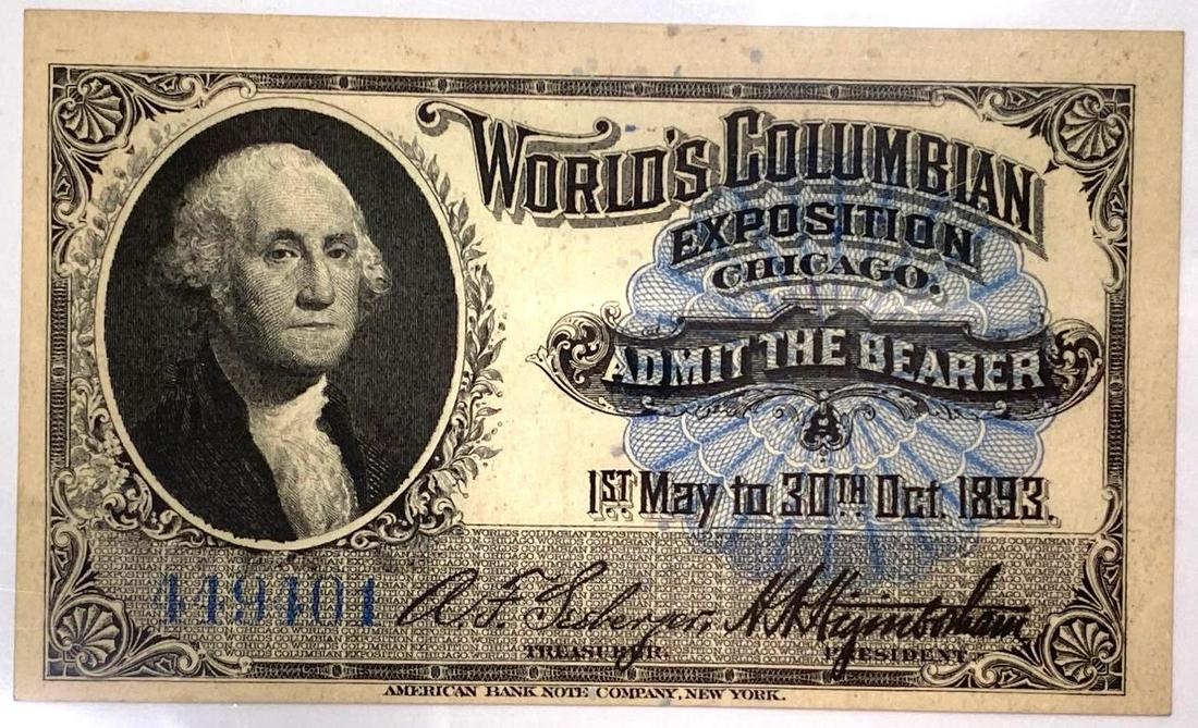 1893 Worlds Columbian Exposition Ticket Chicago Washington (1 of 2)
