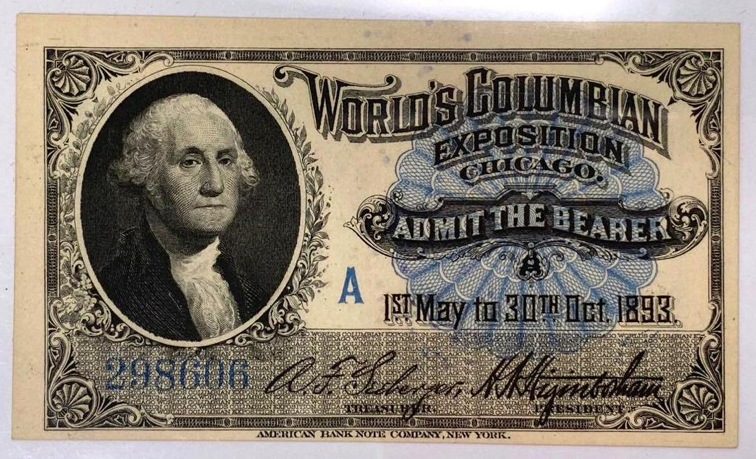 1893 Worlds Columbian Exposition Ticket Chicago Washington Series A (1 of 2)