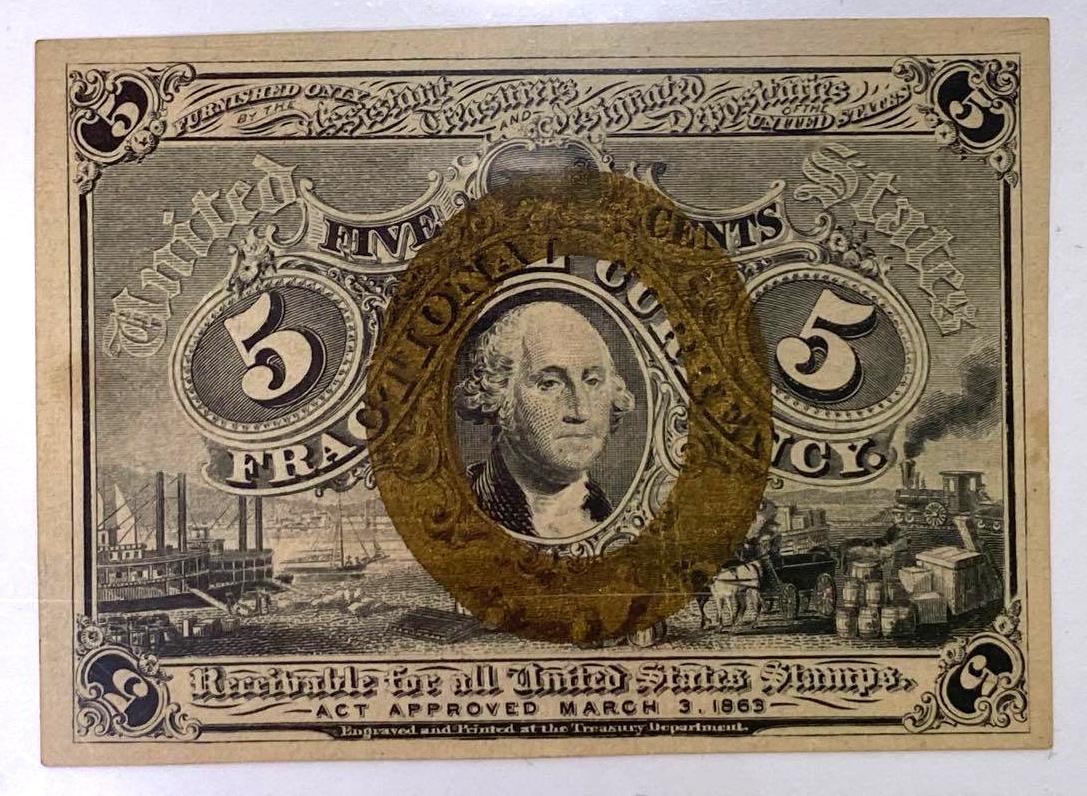 1863 5 Cents Second Issue Fractional Currency with Surcharge FR1234 (1 of 2)