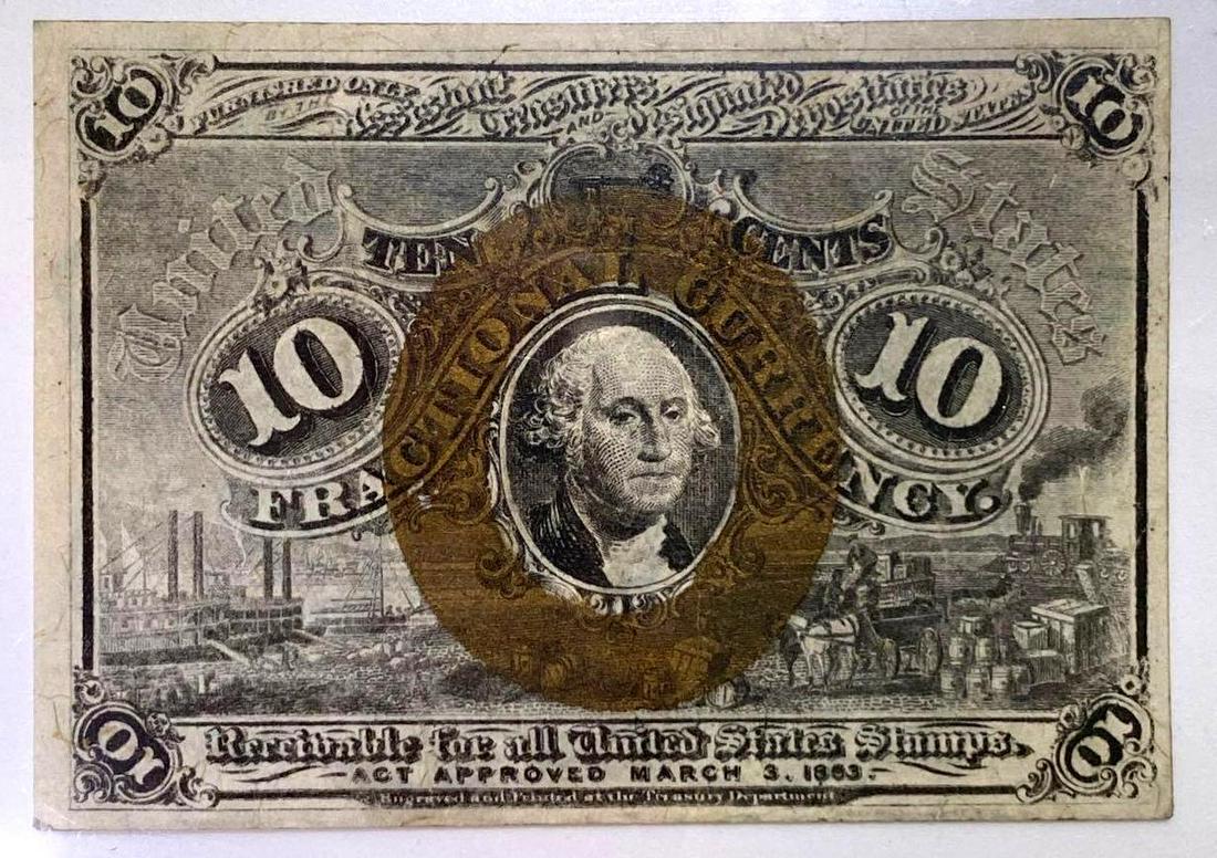 1863 10 Cents Second Issue Fractional Currency with Surcharge T-1 FR1249 (1 of 2)