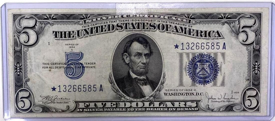 1934-C Star $5 Silver Certificate FR1653 (1 of 2)