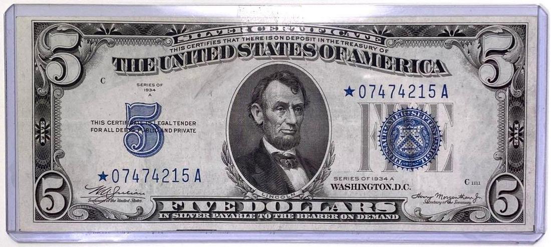1934-A Star $5 Silver Certificate FR1651 (1 of 2)