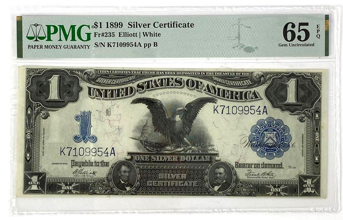 1899 $1 Black Eagle Silver Certificate (PMG) 65 EPQ (1 of 2)