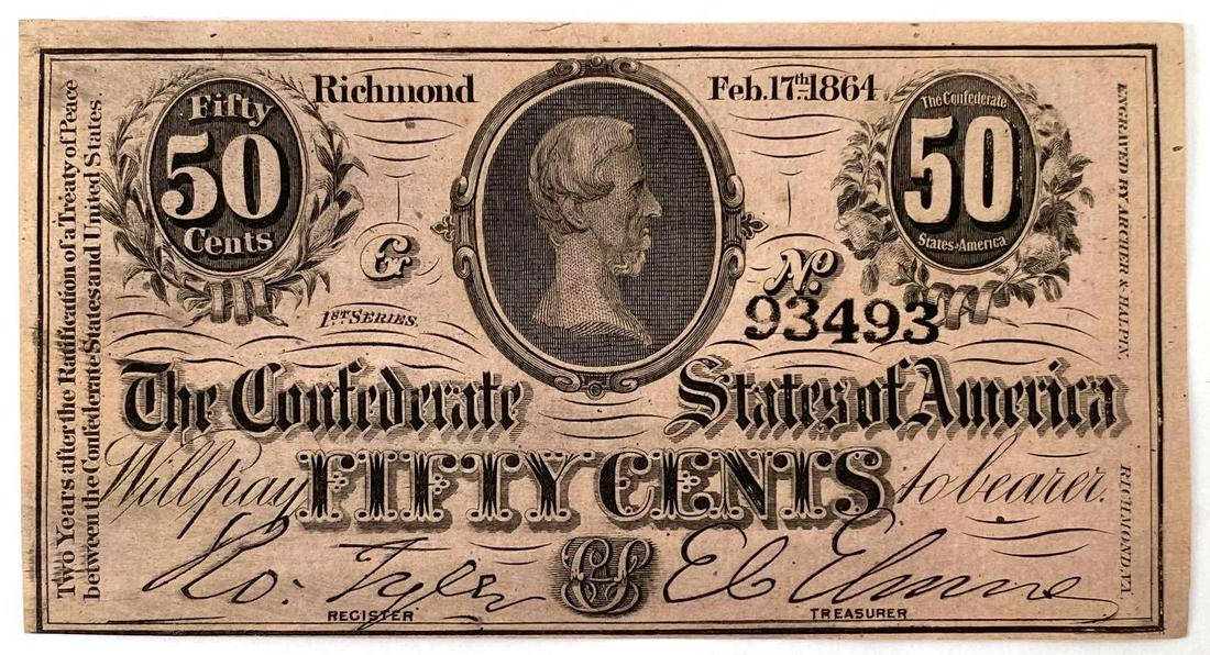 1864 CSA Confederate States of America Fifty Cents: Uncirculated