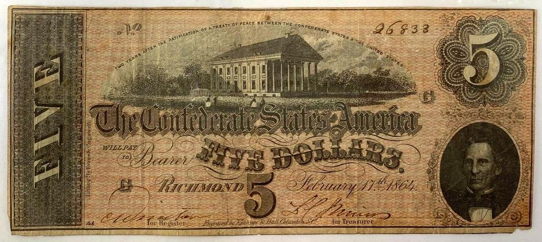 Confederate States of America $5 Note: Confederate States of America $5 Note