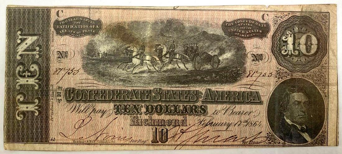 Confederate States of America $10 Note: Confederate States of America $10 Note