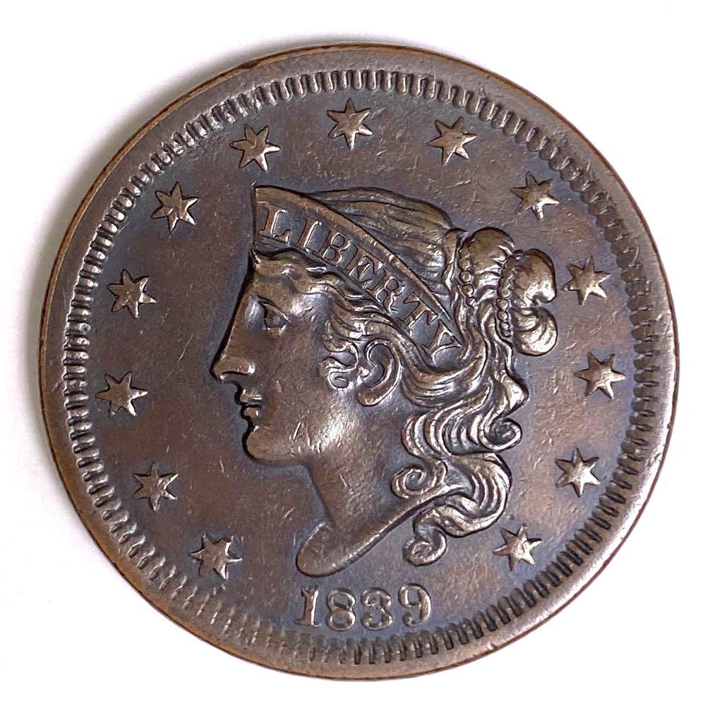 1839 Braided Hair Coronet Head Large Cent (1 of 2)