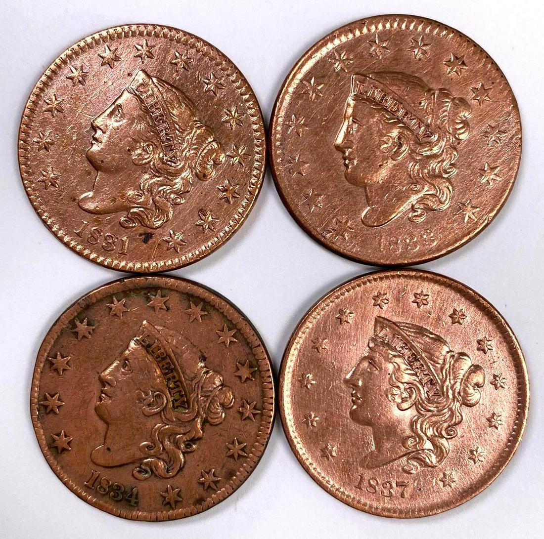 Group of (4) Early Large Cents 1830's (1 of 2)