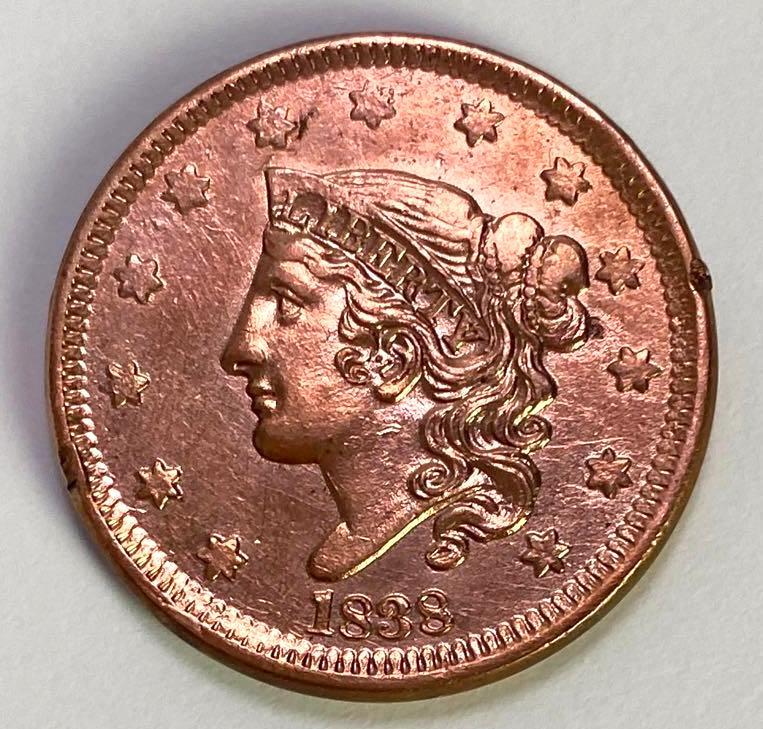 1838 Braided Hair Coronet Head Large Cent (1 of 2)