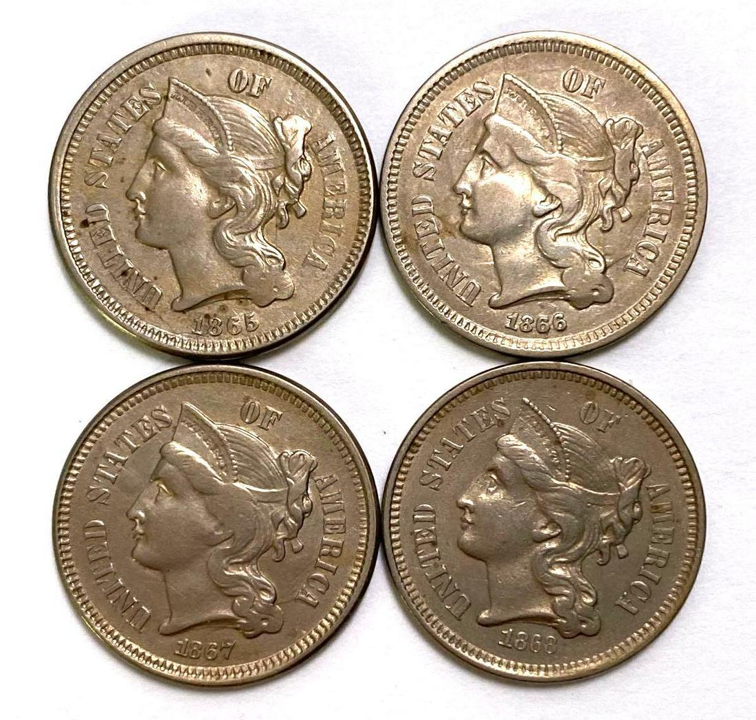 Group of (4) 1885-68 Three Cent Piece Nickel (1 of 2)
