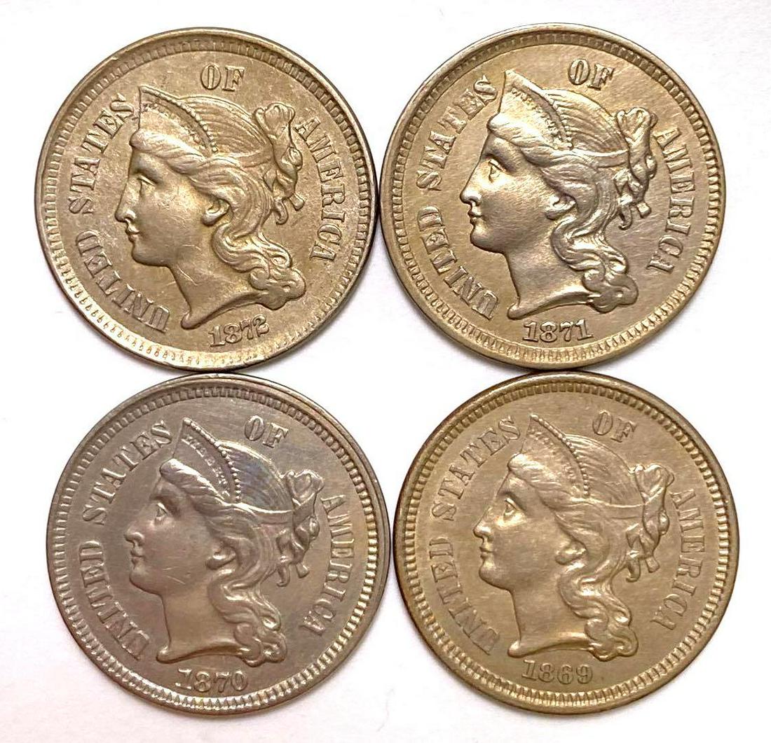 Group of (4) 1869-72 Three Cent Piece Nickel (1 of 2)