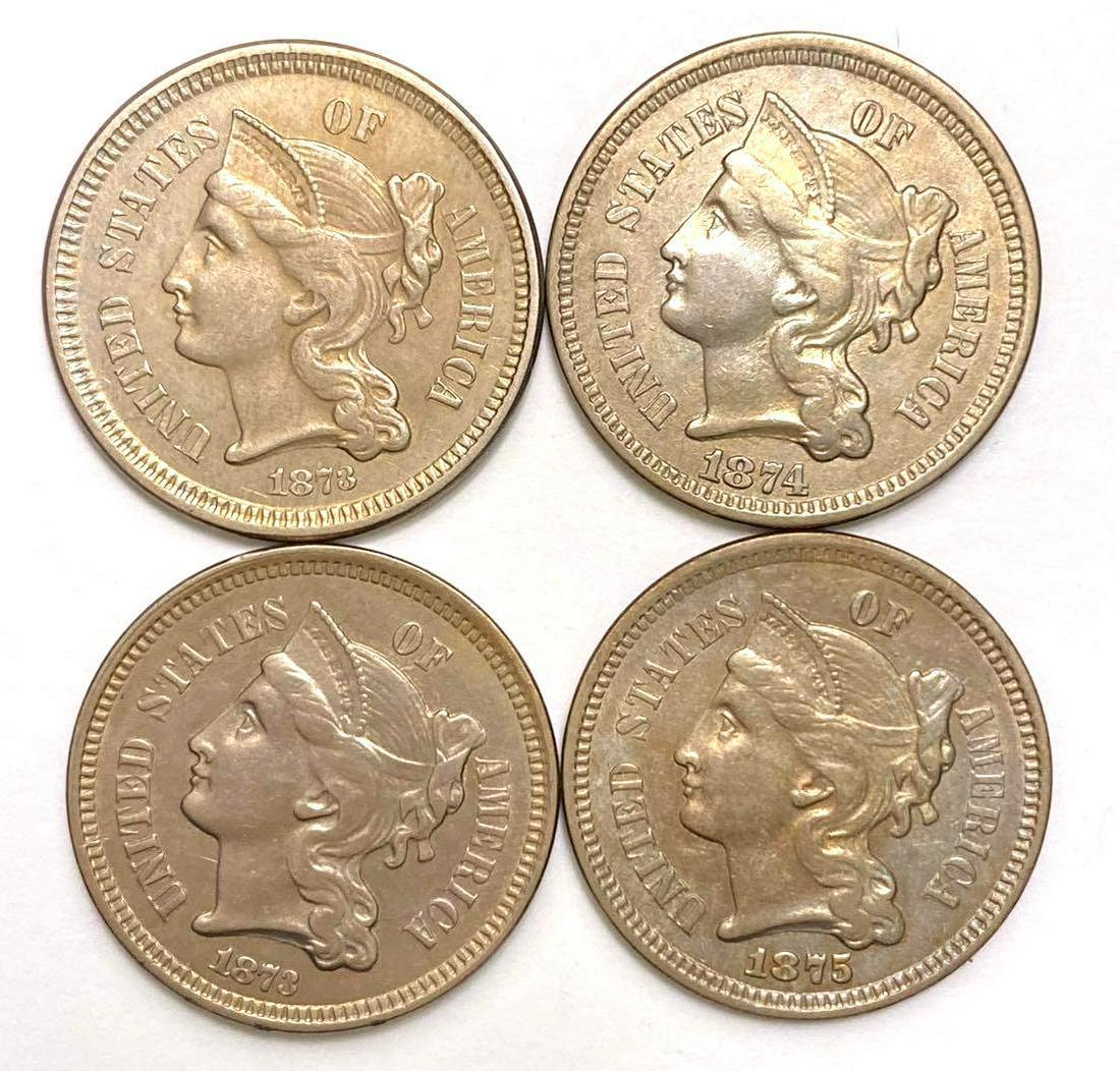 Group of (4) 1873-75 Three Cent Piece Nickel (1 of 2)